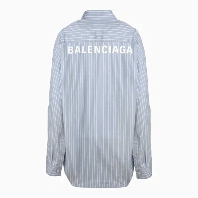 Shop Balenciaga Striped Shirt With Logo In Blue