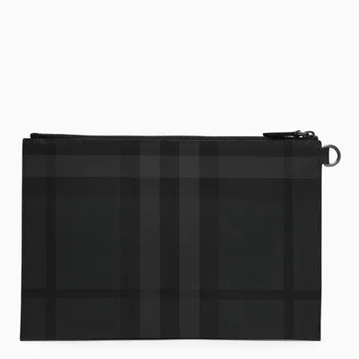 Shop Burberry Charcoal Zipped Pouch Check In Grey
