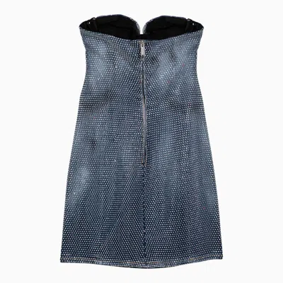 Shop Dsquared2 Washed Denim Mini Dress With Crystals In Blue
