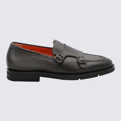 Shop Santoni Grey Leather Loafers