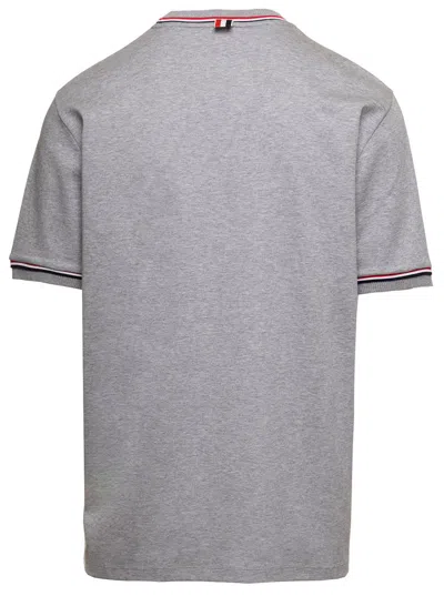 Shop Thom Browne Short Sleeve Tee W/ Rwb Stripe Trim In Cotton Milano In Grey