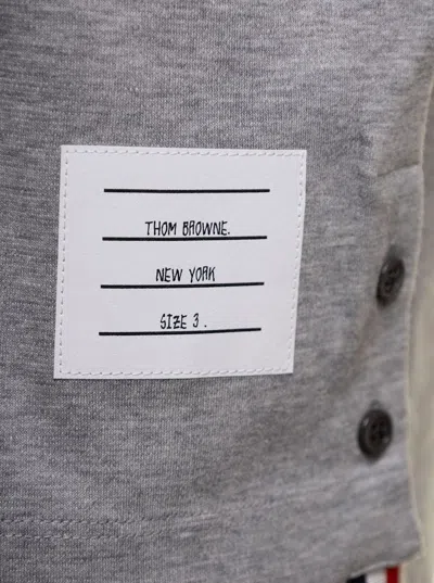 Shop Thom Browne Short Sleeve Tee W/ Rwb Stripe Trim In Cotton Milano In Grey