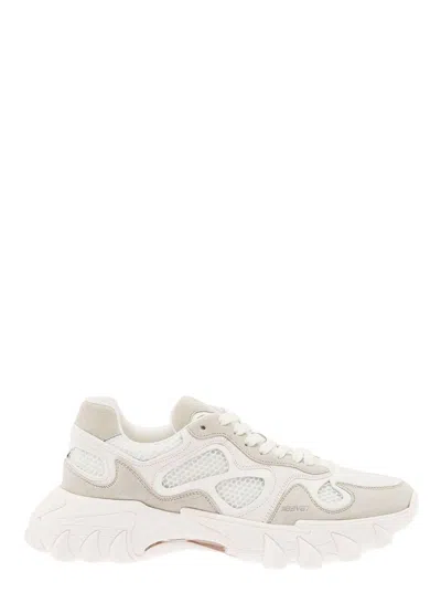 Shop Balmain 'b-east' White Trainers With Mesh And Suede Inserts In Leather Man