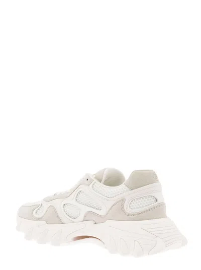 Shop Balmain 'b-east' White Trainers With Mesh And Suede Inserts In Leather Man