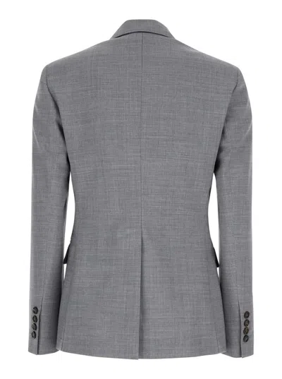Shop Brunello Cucinelli Grey Single-breasted Jacket With Notched Revers In Stretch Wool Woman