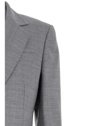 Shop Brunello Cucinelli Grey Single-breasted Jacket With Notched Revers In Stretch Wool Woman