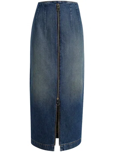 Shop Khaite The Ruly Midi Denim Skirt In Blue
