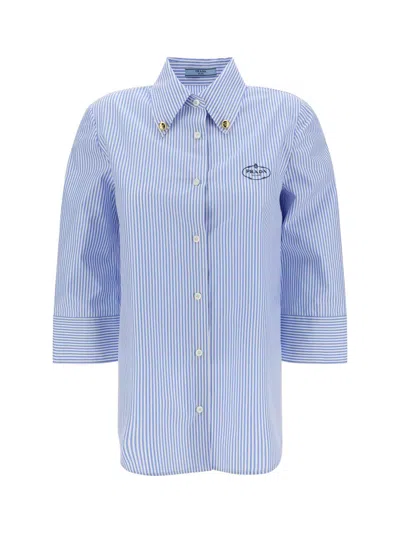 Shop Prada Shirts In Bianco+azzurro