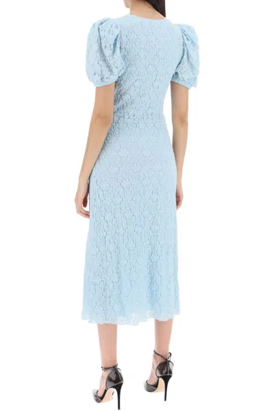 Shop Rotate Birger Christensen Rotate Midi Lace Dress With Puffed Sleeves In Blue