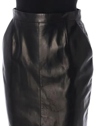 Shop Saint Laurent Leather Pencil Skirt In Black