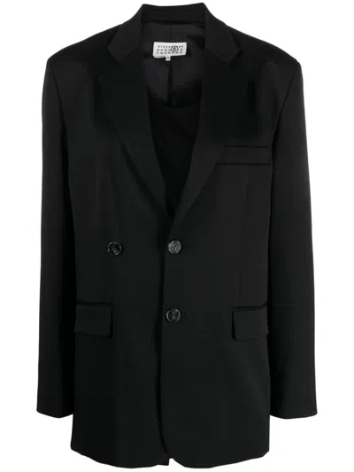 Shop Mm6 Maison Margiela Asymmetric Double-breasted Blazer In Black