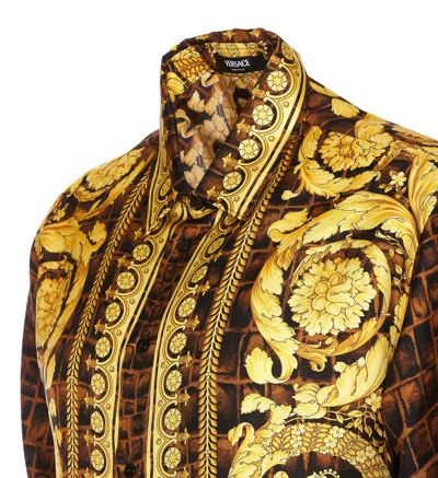 Shop Versace Shirts In Caramel/black/gold