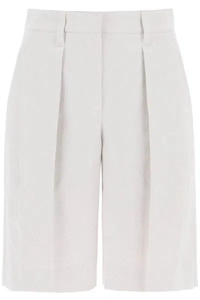 Shop Brunello Cucinelli Cotton-linen Shorts In Neutro