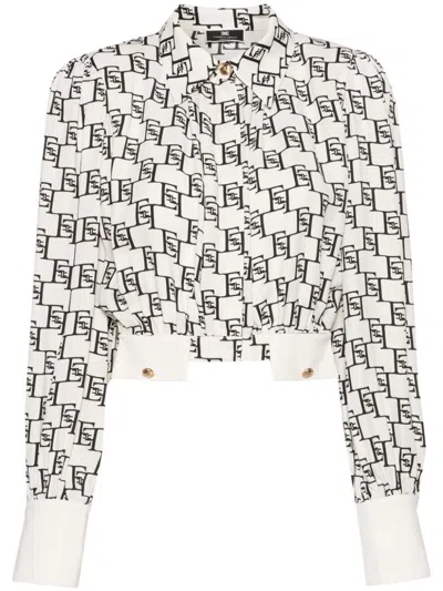 Elisabetta Franchi Georgette-bluse Mit Logo-print In Black