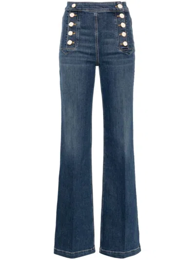Shop Elisabetta Franchi Button Detail Jeans In Blue