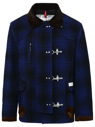 Shop Fay 4 Hooks Blue Wool Jacket