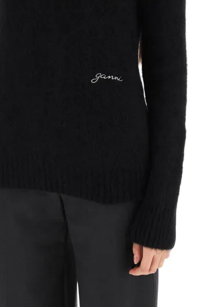Shop Ganni Brushed Alpaca And Wool Sweater In Black