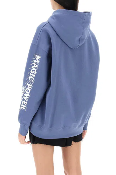 Shop Ganni Hoodie With Graphic Prints In Blue
