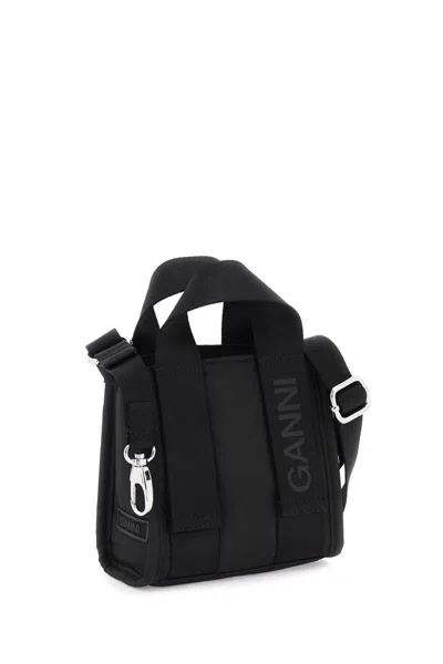 Shop Ganni Tech Mini Tote Bag In Black