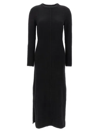 Loulou Studio Long Dress With Ribbed Texture And Slit In Black