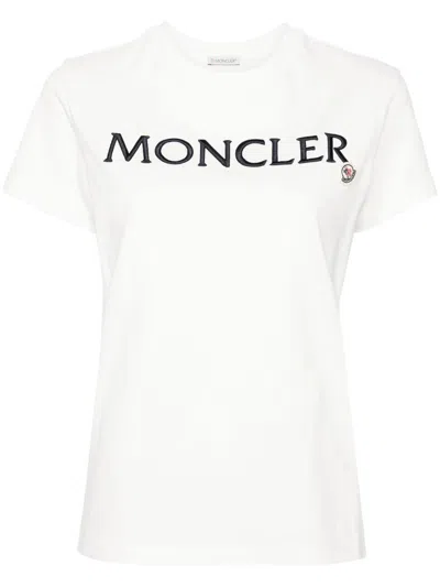 Shop Moncler Embroidered Logo T-shirt Clothing In White