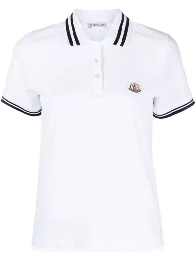 Shop Moncler Polo Shirt With Striped Details In White