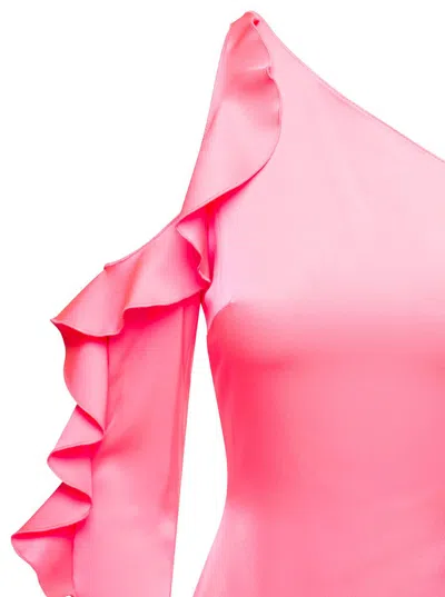Shop David Koma Neon Pink Satin Midi Dress