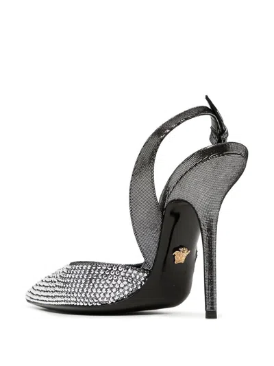 Shop Versace Sling Back Calf Leather Shoes In Grey