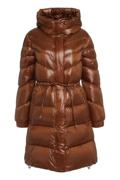 Shop Woolrich Aliquippa Hooded Down Jacket In Brown