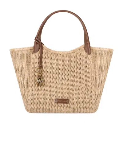 Shop Emporio Armani Beige Straw Handbag