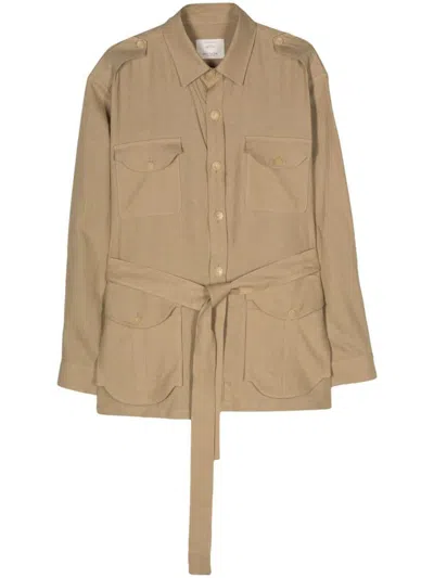 Giuliva Heritage Linen Shirt Jacket In Taupe