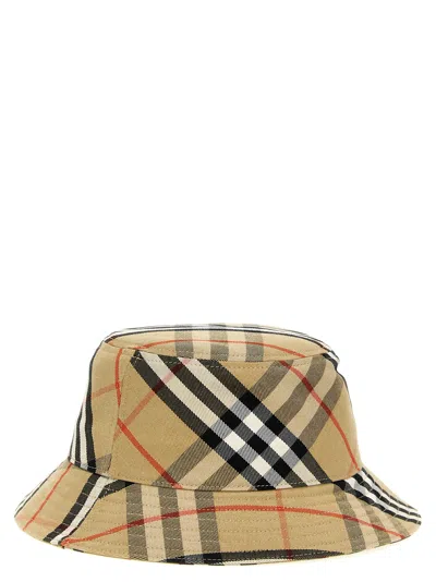 Shop Burberry Logo Embroidery Check Bucket Hat Hats Beige