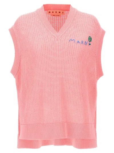 Shop Marni Logo Embroidery Vest Gilet Fuchsia