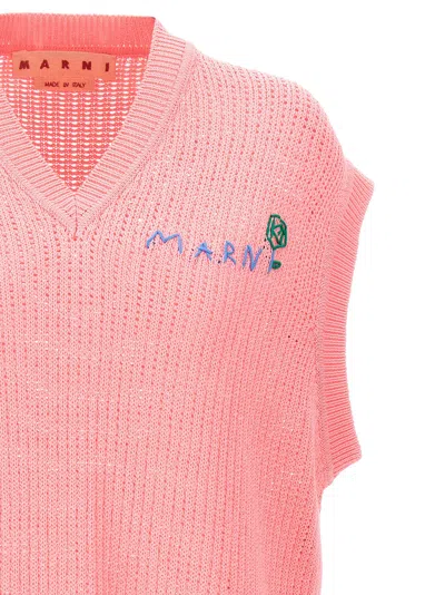 Shop Marni Logo Embroidery Vest Gilet Fuchsia