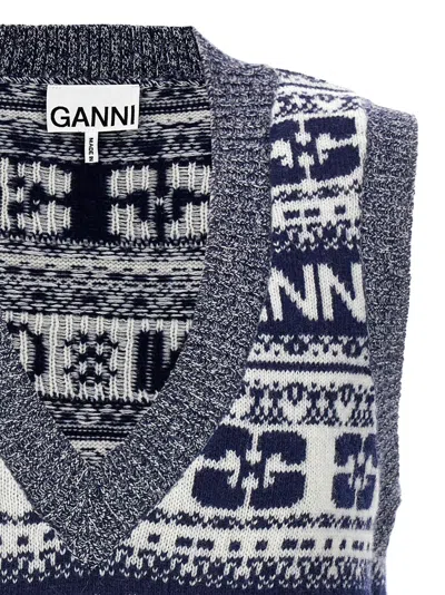 Shop Ganni Logo Vest Gilet Blue