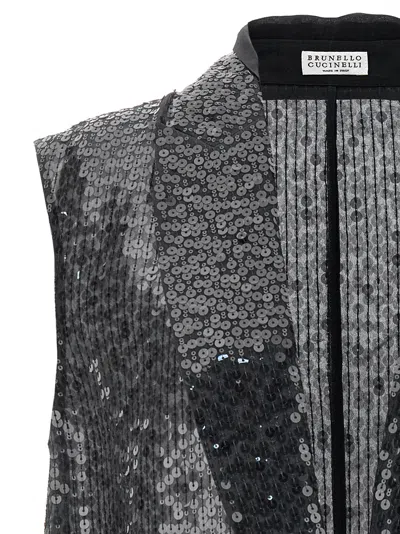 Shop Brunello Cucinelli Sequin Vest Gilet Gray