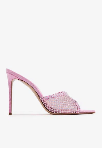 Shop Le Silla 110 Leather Fishnet Crystal Mules In Pink