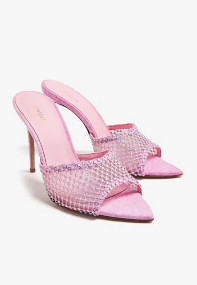 Shop Le Silla 110 Leather Fishnet Crystal Mules In Pink