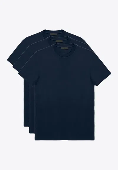 Shop Prada 3-pack Jersey Crewneck T-shirts In Blue