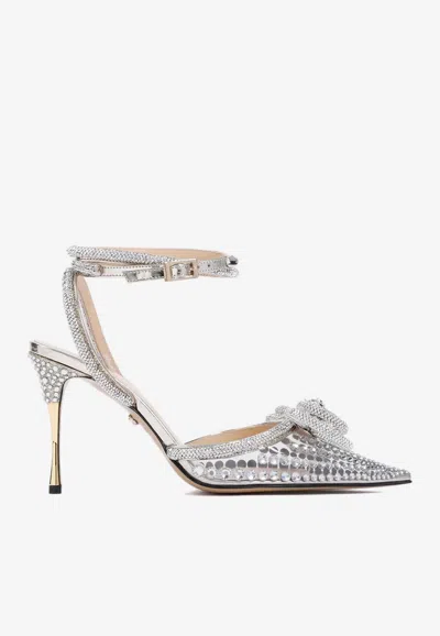 Shop Mach & Mach 95 Double Bow Crystal-embellished Pumps In Metallic