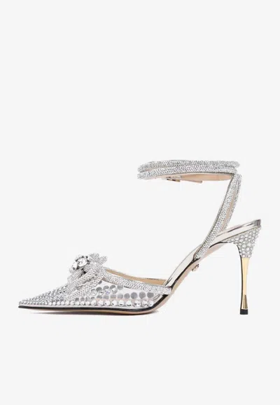 Shop Mach & Mach 95 Double Bow Crystal-embellished Pumps In Metallic