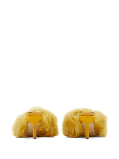 Burberry Jackie Shearling And Leather Mules In Yellow