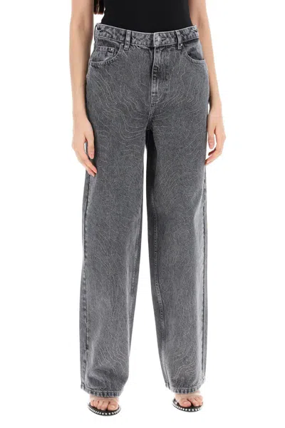 Shop Rotate Birger Christensen Rotate Wide Leg Jeans With Rhinest In Grey