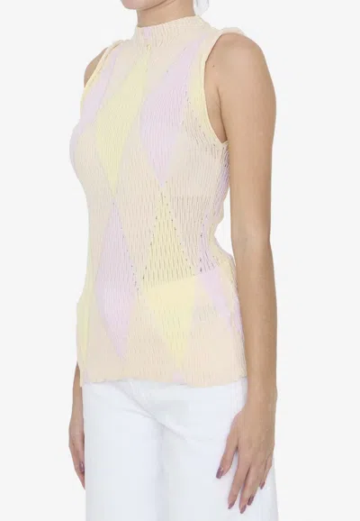 Burberry Crew-neck Argyle Intarsia-knit Top In Multicolor