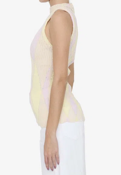 Burberry Crew-neck Argyle Intarsia-knit Top In Multicolor