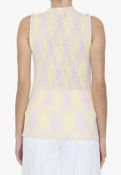 Burberry Crew-neck Argyle Intarsia-knit Top In Multicolor
