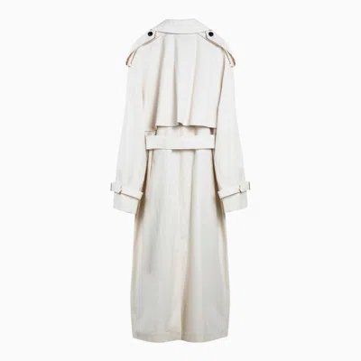 Shop Burberry Long Double-breasted Beige Cotton Trench Coat Women In Cream
