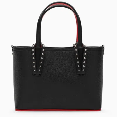 Shop Christian Louboutin Cabata Black Leather Mini Tote Bag With Spikes Women