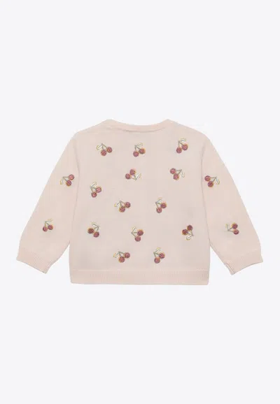 Shop Bonpoint Baby Girls Claudie Cherry Embroidered Cardigan In Pink