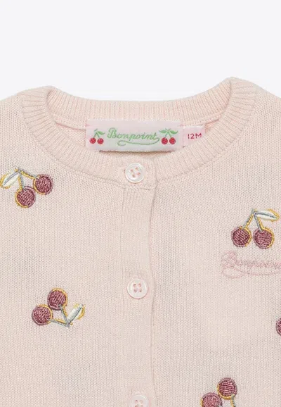 Shop Bonpoint Baby Girls Claudie Cherry Embroidered Cardigan In Pink